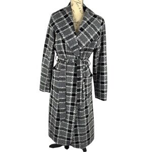 Stella Luce Womens Black White Plaid Belted Trench Cardigan Coat